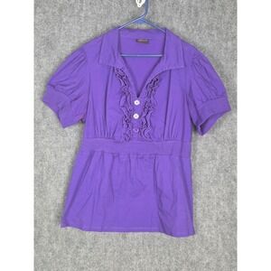 Torrid Purple Ruffled Blouse Plus‎ Sz 3/3X Short Sleeve Casual Top Chic Workwear